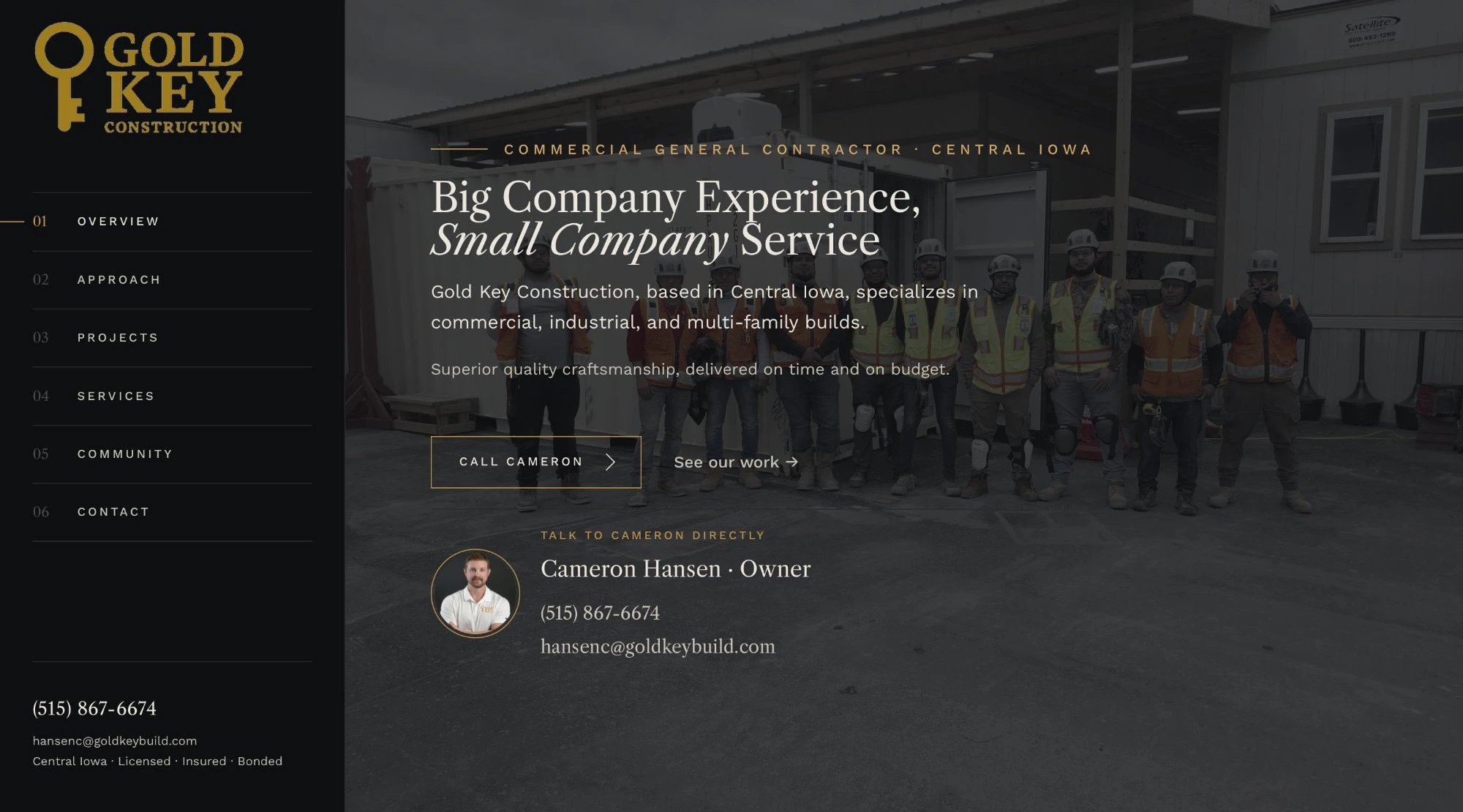Gold Key Construction homepage after redesign by HUMAN