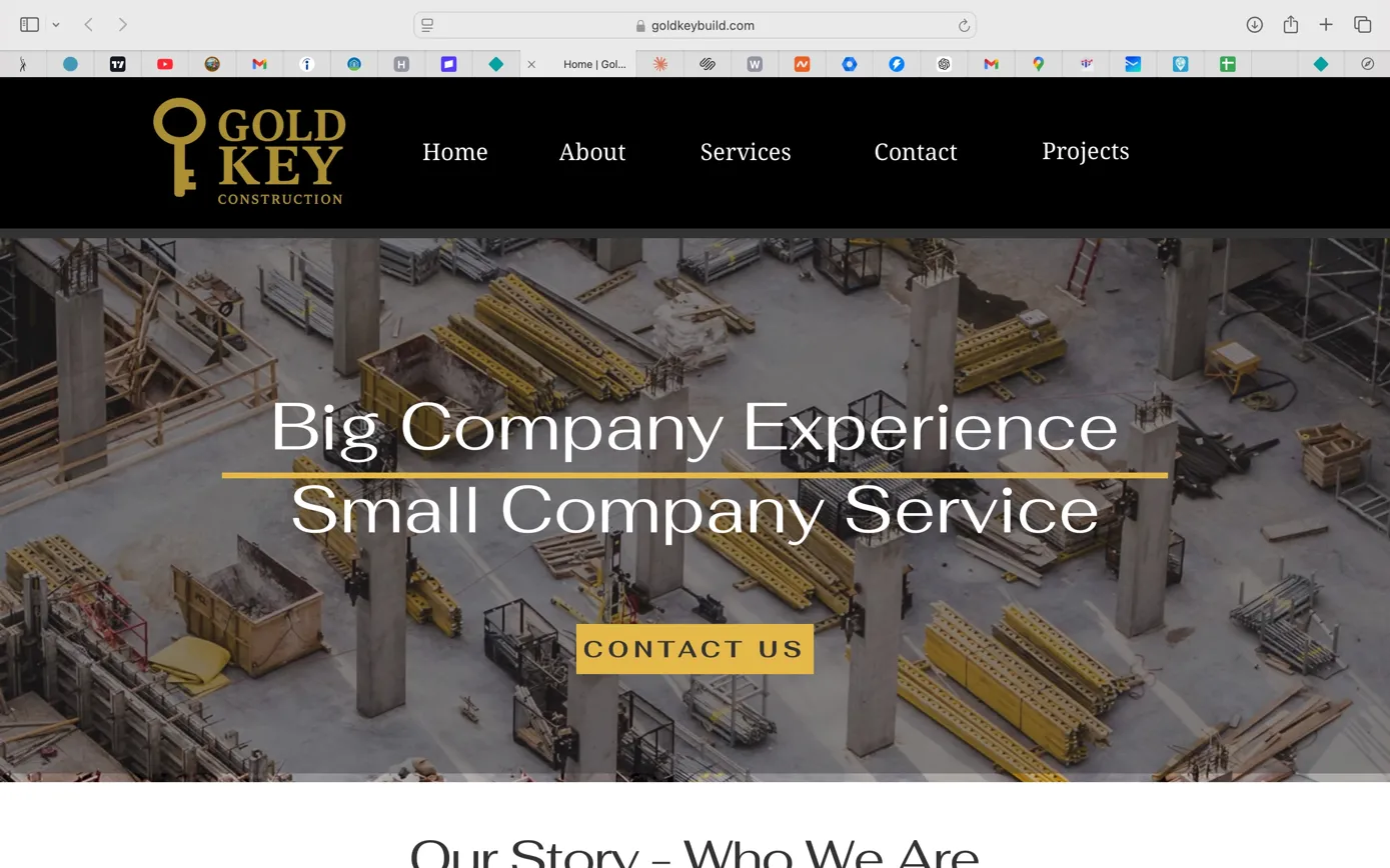 Gold Key Construction homepage before redesign